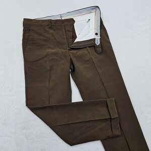 Luciano Barbera Trousers Pants Mens 52 34x29 Brown Cotton Cuffed Italy Preppy